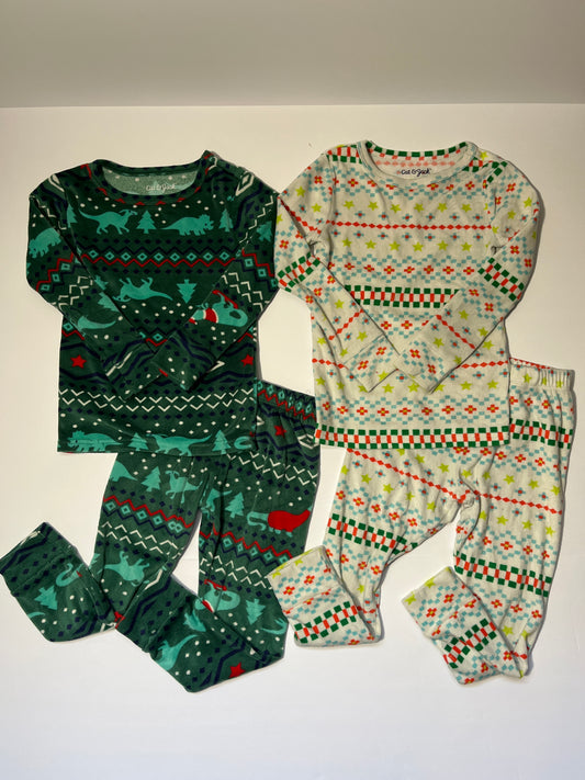 #150 boys cat and jack size 4 super soft pajamas green Dino and fair isle