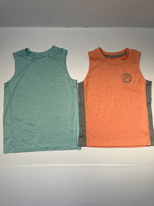 #150 REDUCED boys 5t falls creek teal and orange grey tank tops