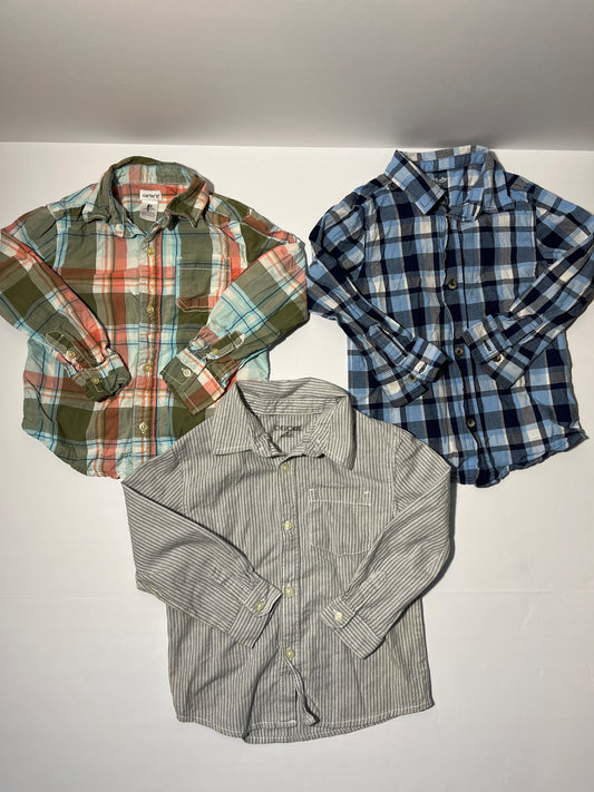 #150 REDUCED boys 4t button down collared shirt lot plaid stripes