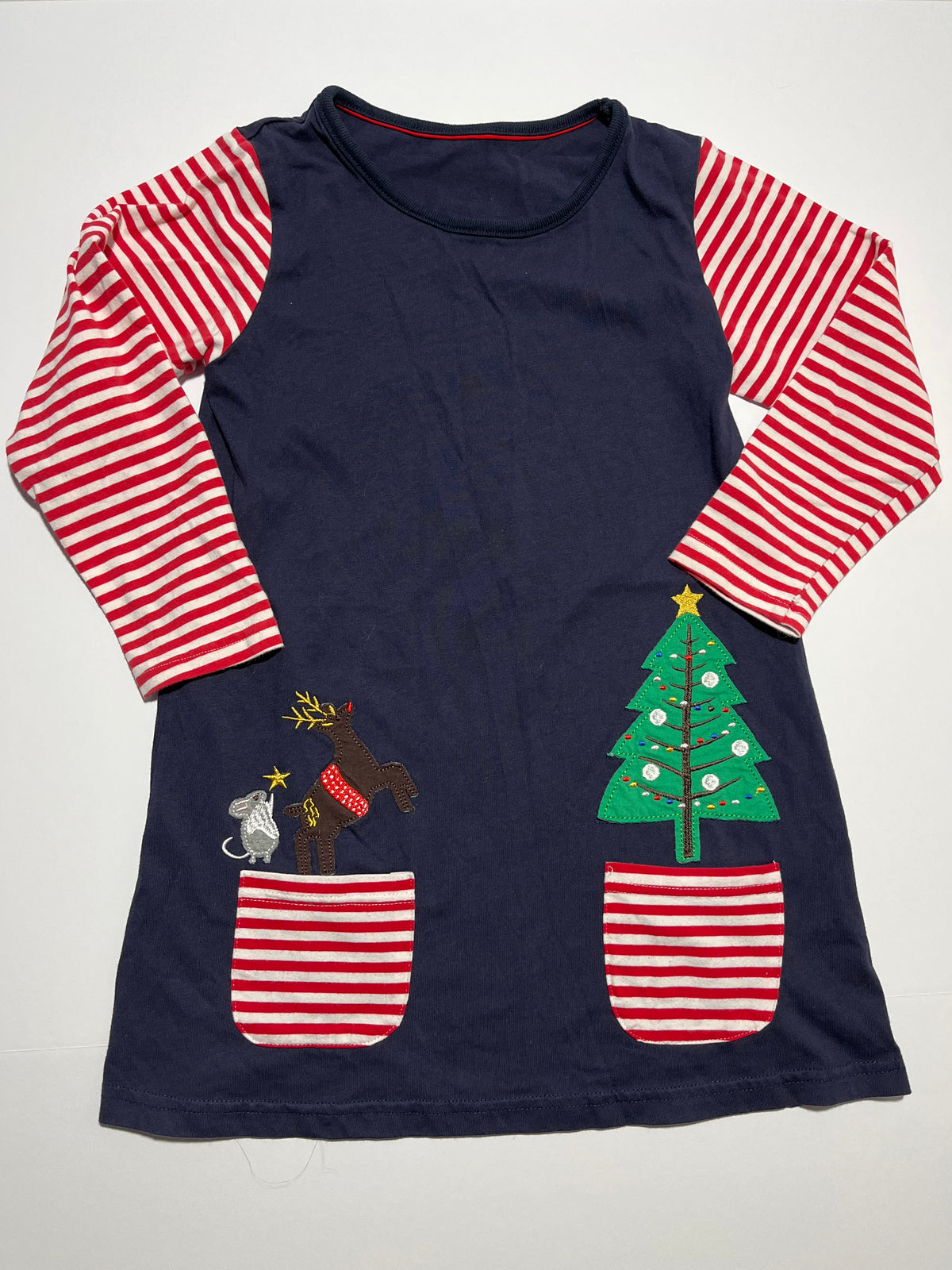 #150 girls 130 faux boden dress navy red mouse tree