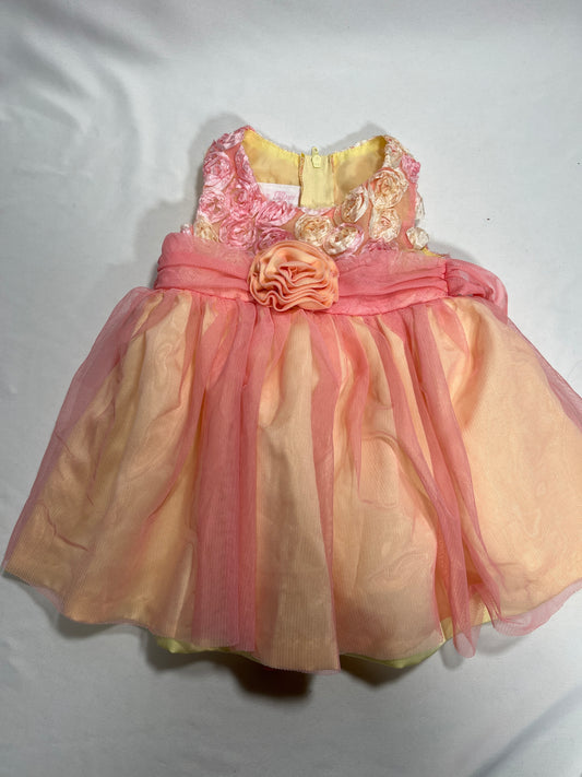 Bonnie baby 3/6 months, special occasion dress, pink and peach