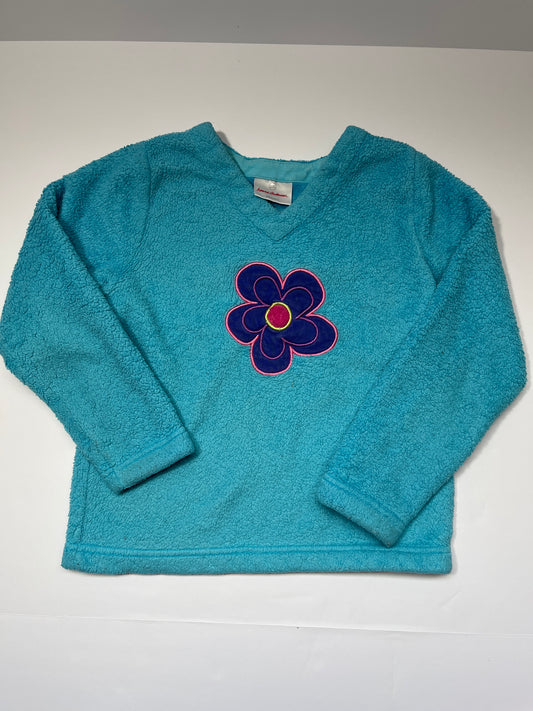 #150 girls Hanna andersson size 6 fuzzy sweatshirt blue purple flower