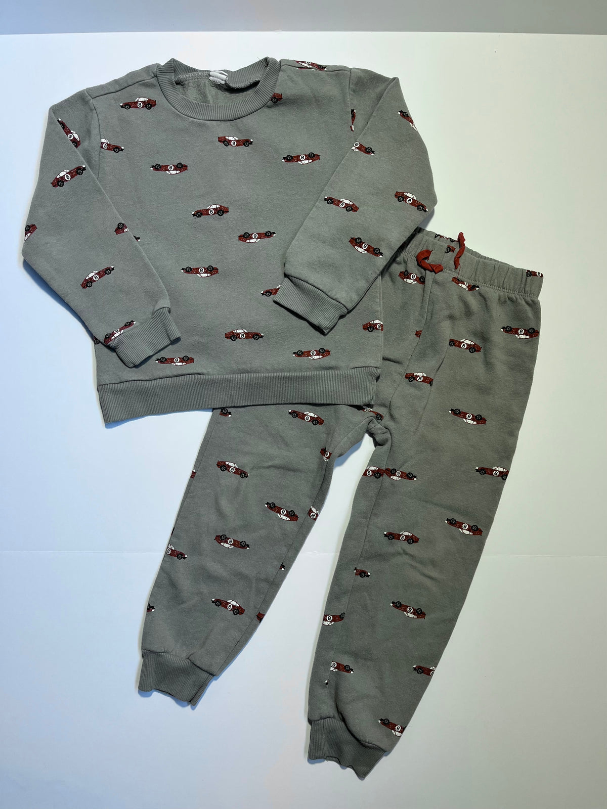 #150 boys 5 pl kids (petit lem) grey car sweatshirt, and jogger set