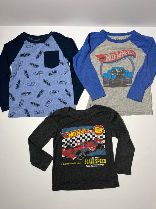 #150 Lot of 3 boys 4t car long Sleeve t shirts blue grey