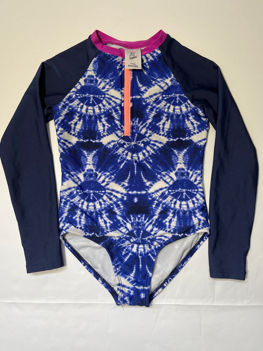 #150 REDUCED girls art class size 6/6x long sleeve blue tie dye swimsuit
