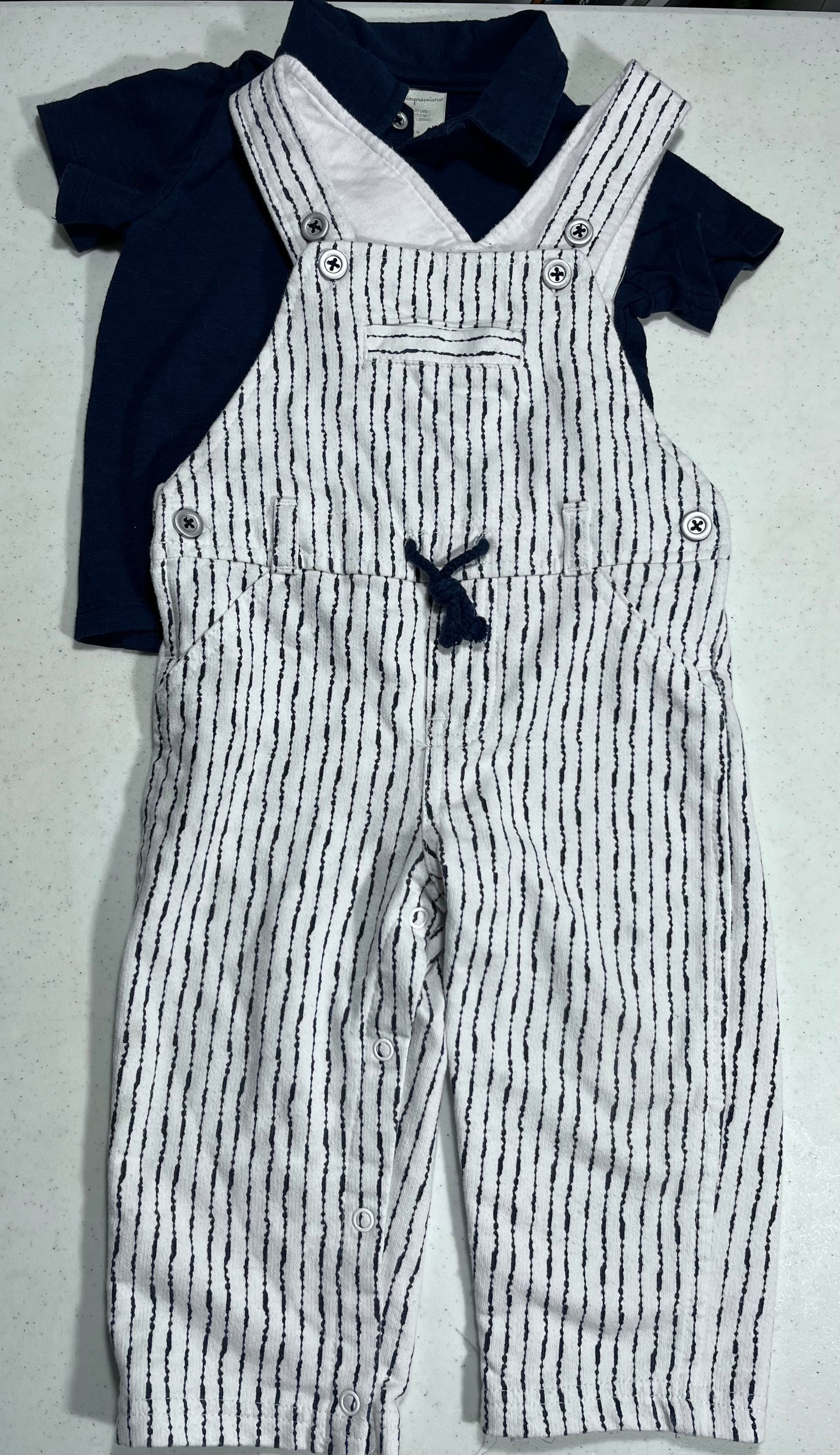 First impressions, 18 months, overalls and polo navy blue