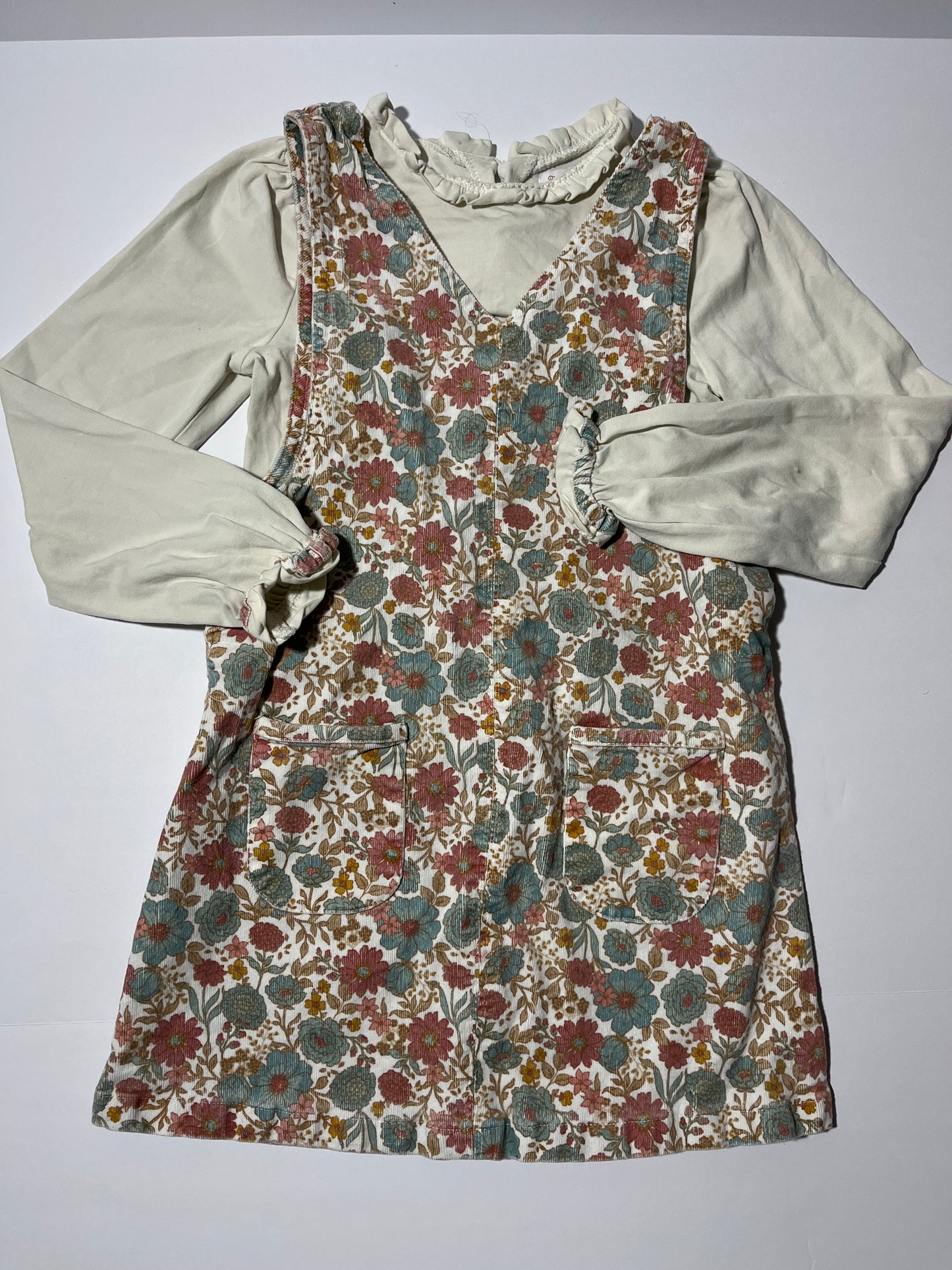 #150 girls Tommy bahama size 8 brown teal floral corduroy jumper and shirt