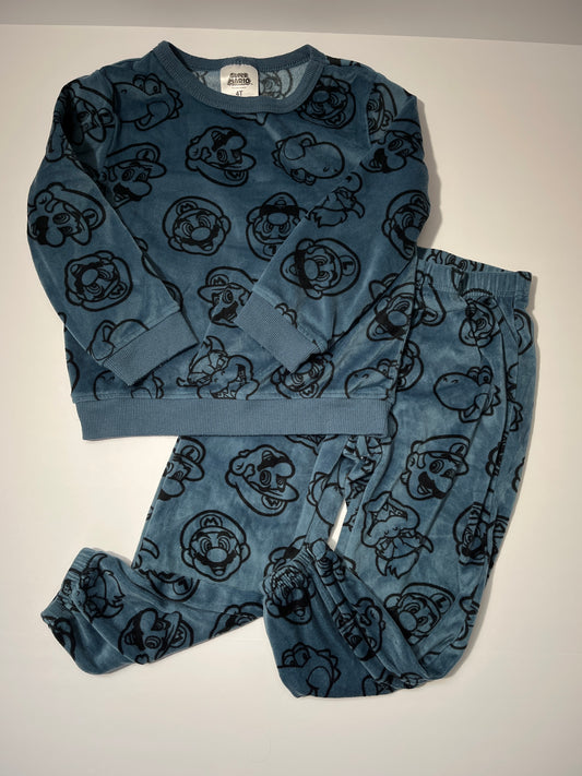 #150 boys 4t super Mario velour sweatsuit blue