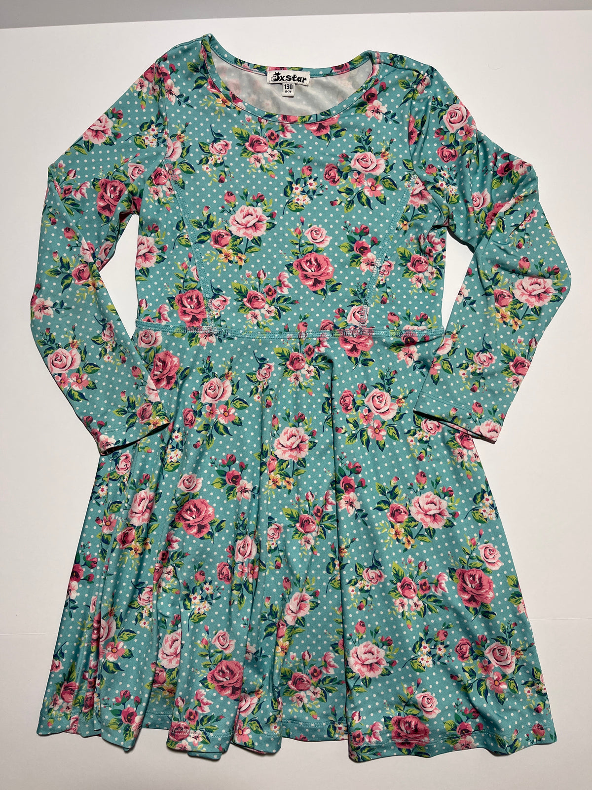 #150 girls size 6/7 130 jxstar silky teal floral dress