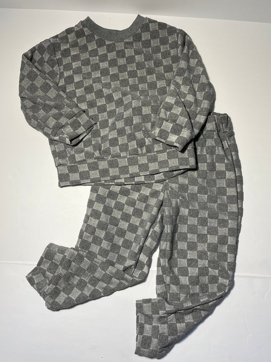 #150 REDUCED Shein boys 4 years sweatsuit outfit grey plaid