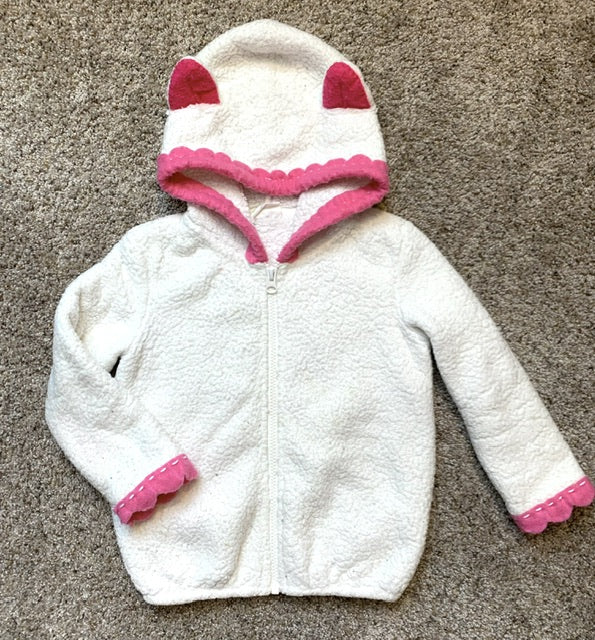 3T Crazy 8 White Fleece Hooded Zip Up Jacket with custom pink accents