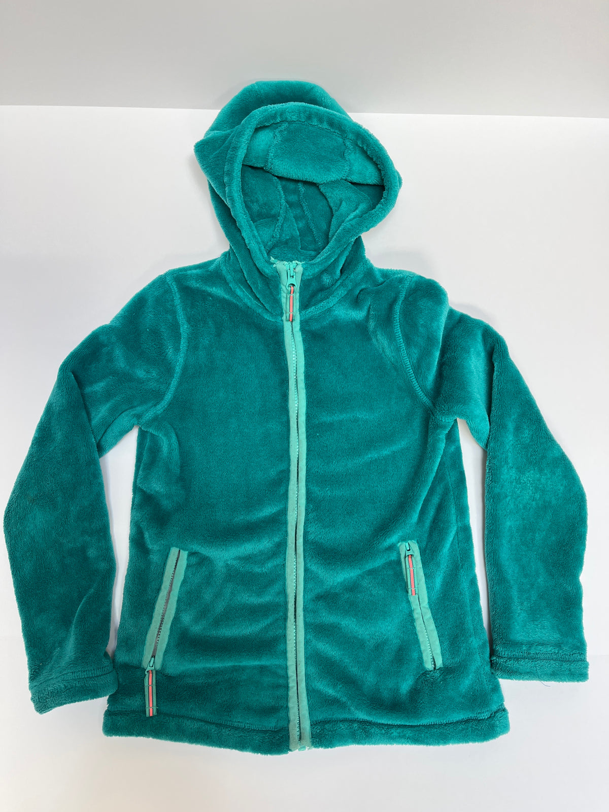 #150 girls s 7/8 lands end fleece teal zip up jacket