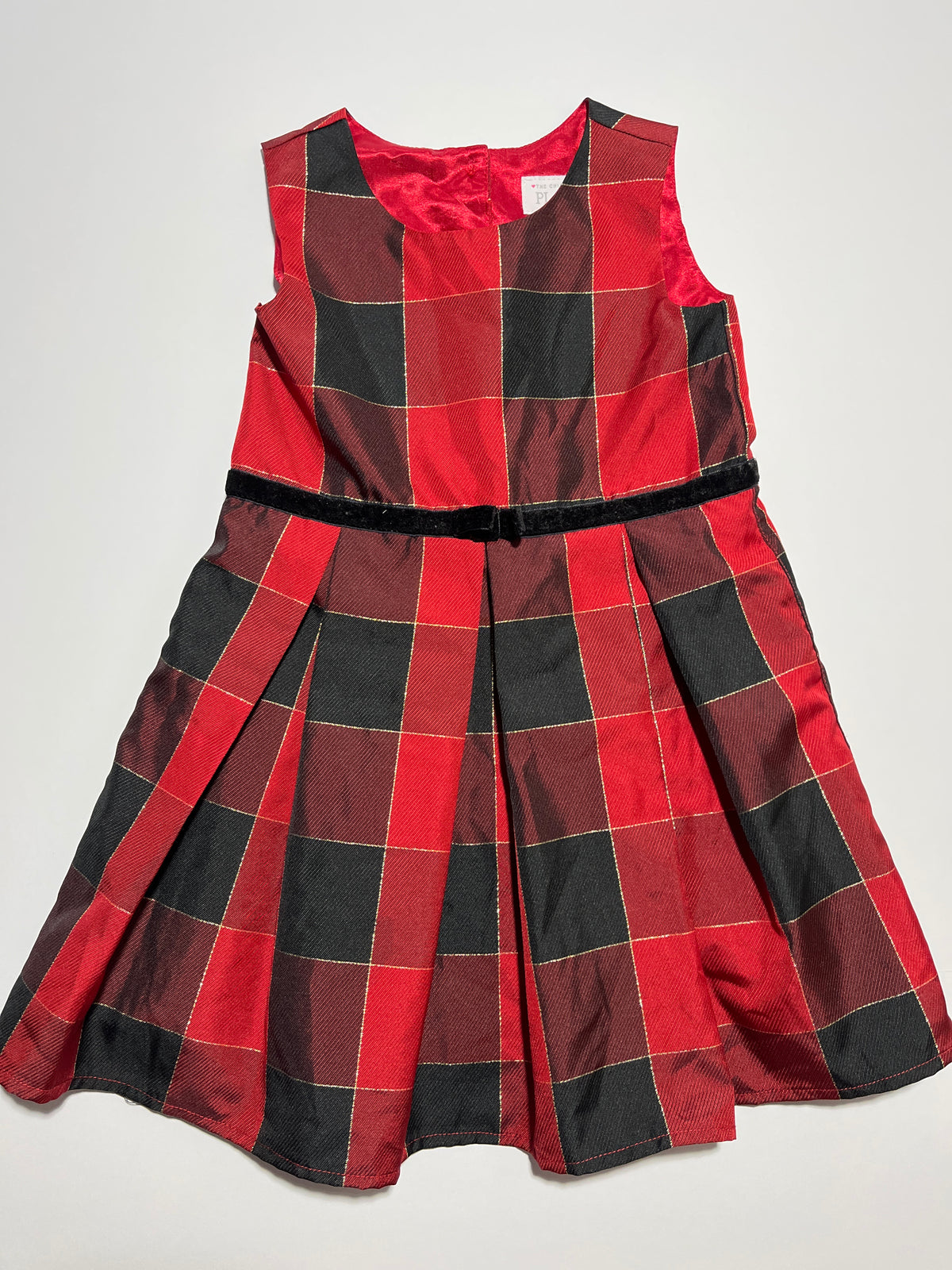 #150 girls children’s place 4t red black gold plaid dress