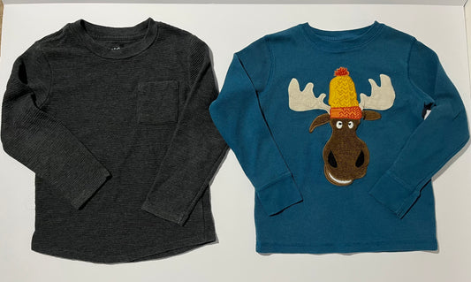 #150 boys 5t grey waffle knit and teal thermal shirts cat jack falls creek