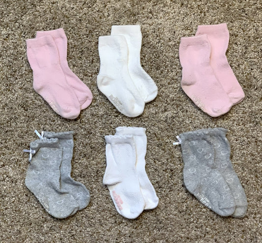 Size 12-24 month ROBEEZ socks - pink/grey - 6 pair
