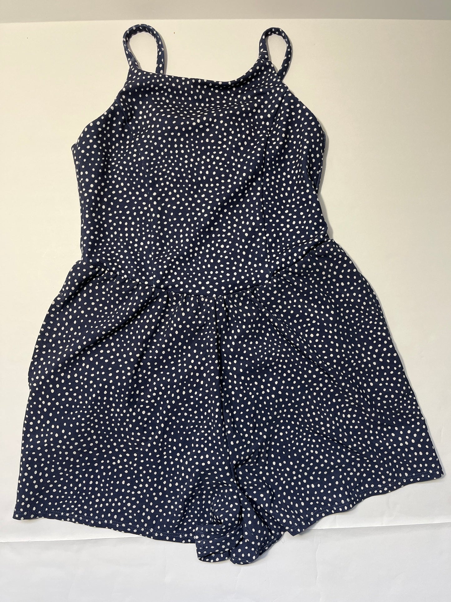 #150 girls size 8 all in motion athletic romper navy polka dots