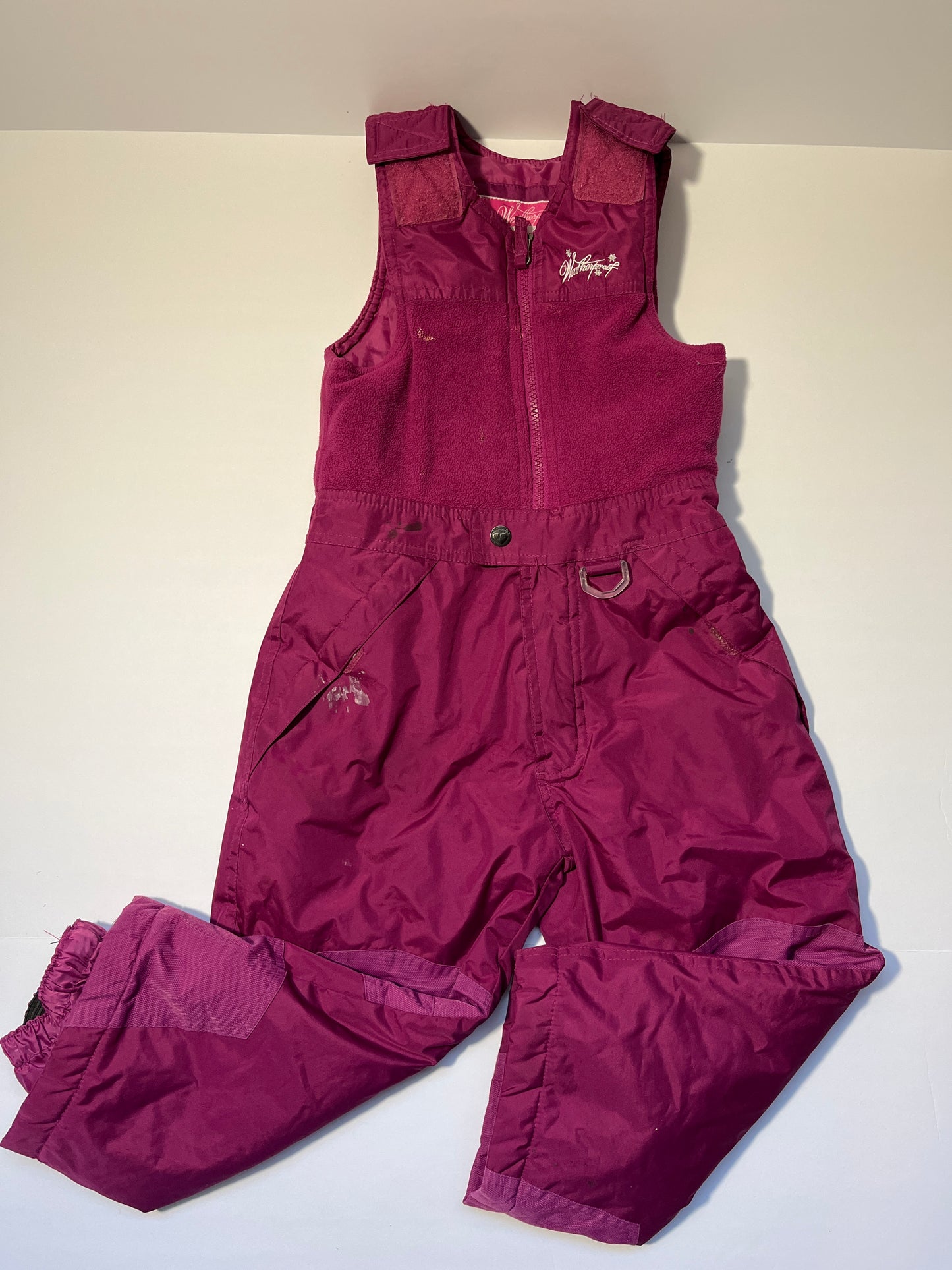 #150 girls size 5 weatherproof snow bib overalls pink