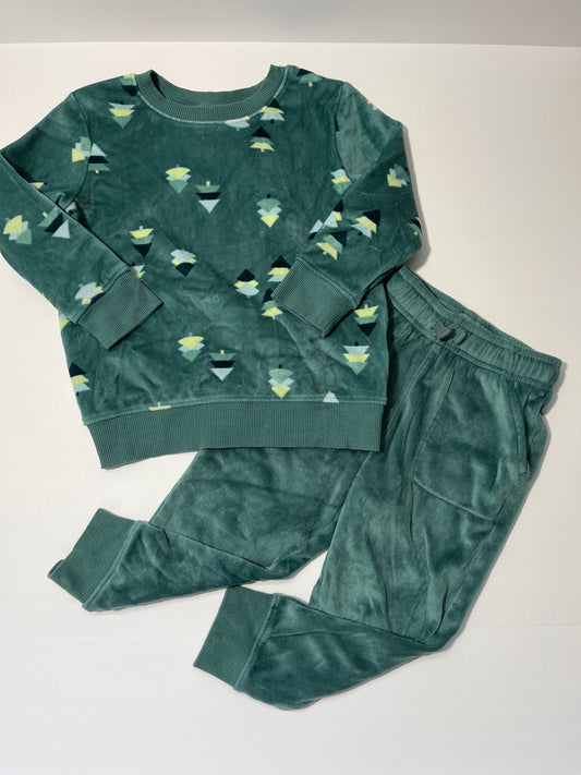 #150 boys 3t cat and jack velour green trees set