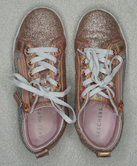 #31 Girls' Pink Sparkly Sketchers Sneakers, Size 3.5