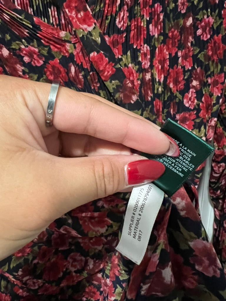 Seller #76 - Lauren Ralph Lauren Duong Sheer Pleated Tie-Neck Floral Long Sleeve Blouse XL