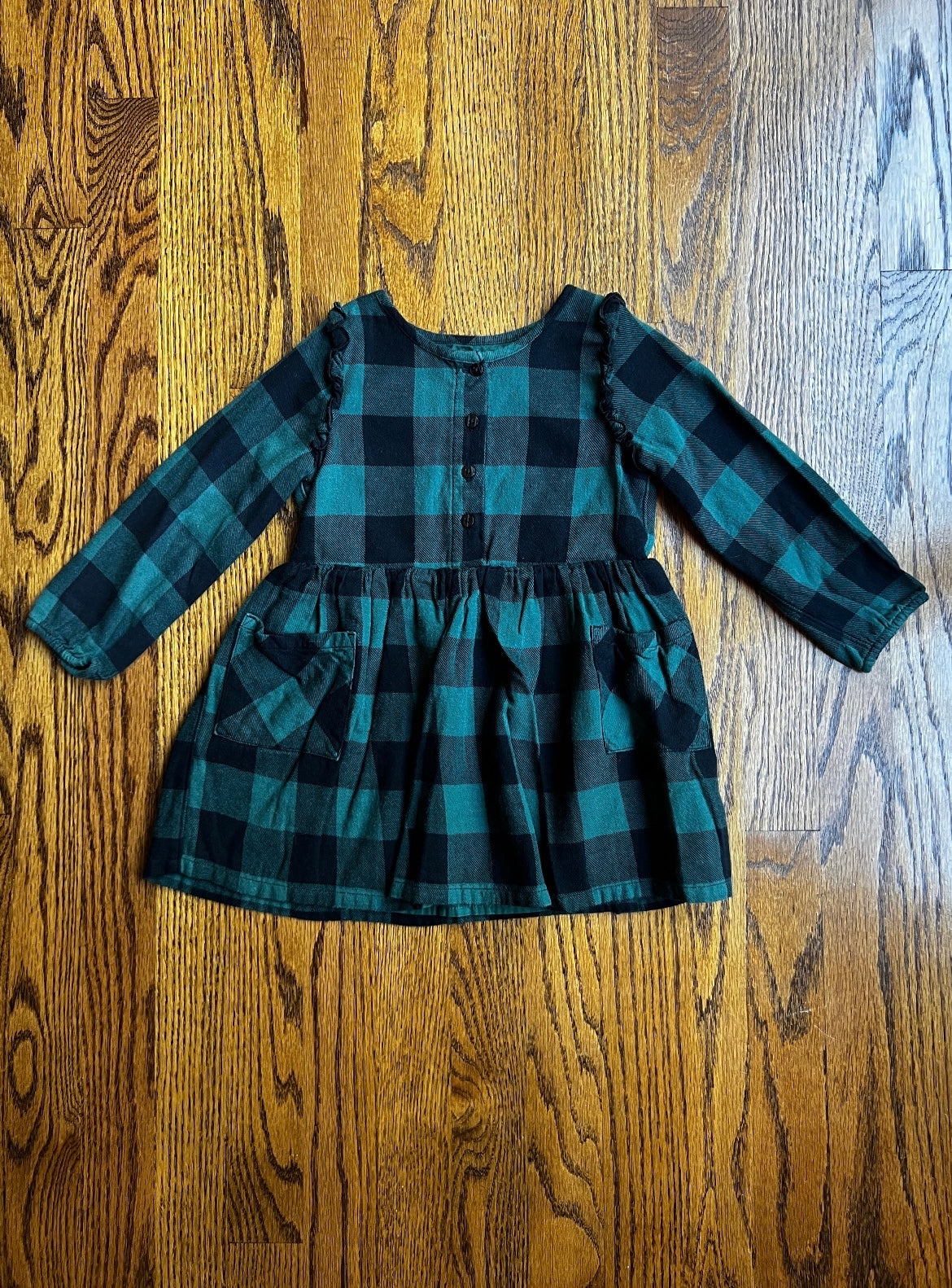 Seller #115 - REDUCED Cat & Jack Girls 3T Dark Green & Black Checked Flannel Dress, VGUC