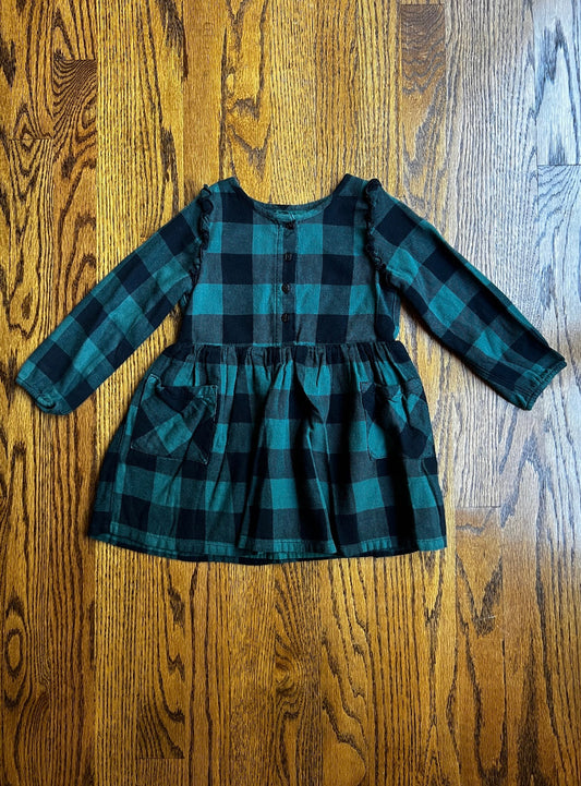 Seller #115 - REDUCED Cat & Jack Girls 3T Dark Green & Black Checked Flannel Dress, VGUC