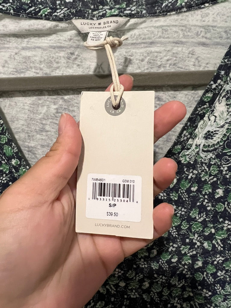 Seller #76 - Lucky Brand NWT Boho Knit Top Tee Shirt Floral Short Slv Cotton Blend - Small