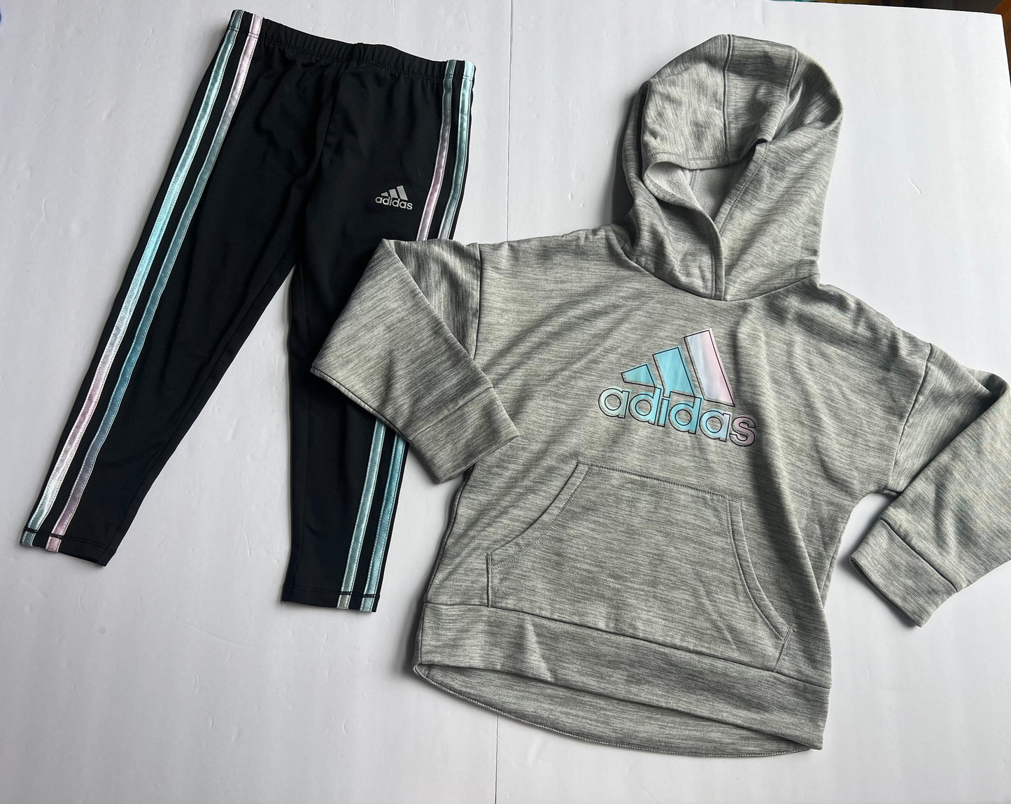 #180 Girls 4T EUC Adidas Gray Hoodie and Black Legging Set