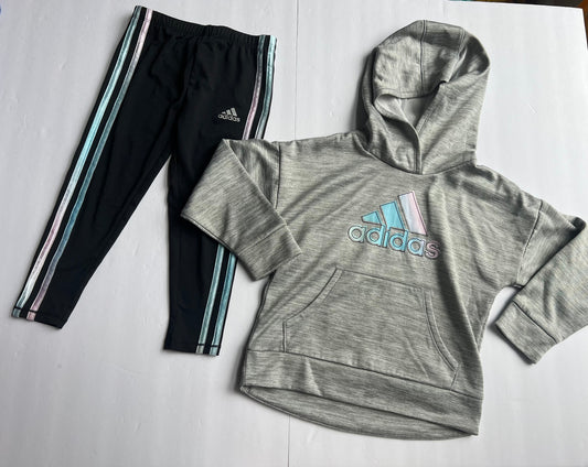 #180 Girls 4T EUC Adidas Gray Hoodie and Black Legging Set