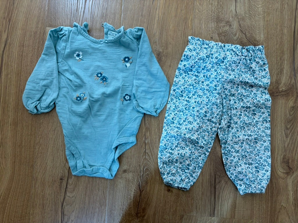 #6 - Carters Girls Teal Floral Outfit - 18 months