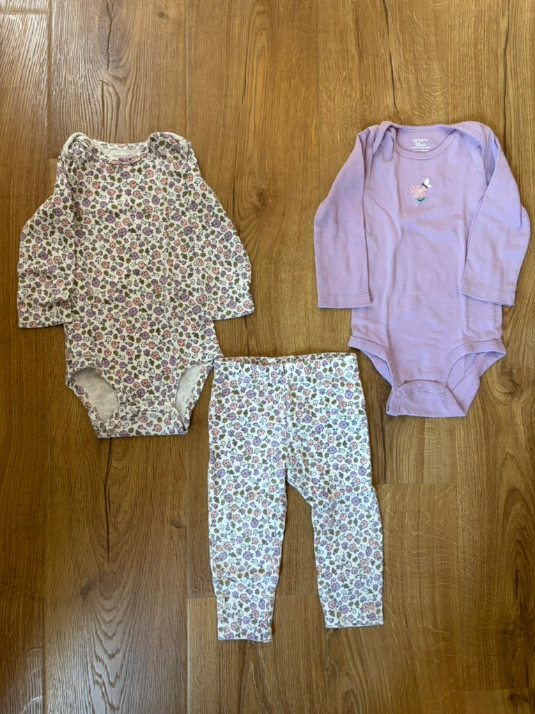 #6 - Carters Girls Purple Floral Outfit with 2 tops - 18 months