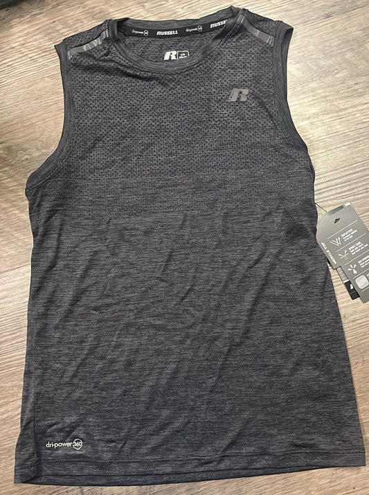 #121 NWT Boy large 10-12 muscle top black Dri 360 Russell
