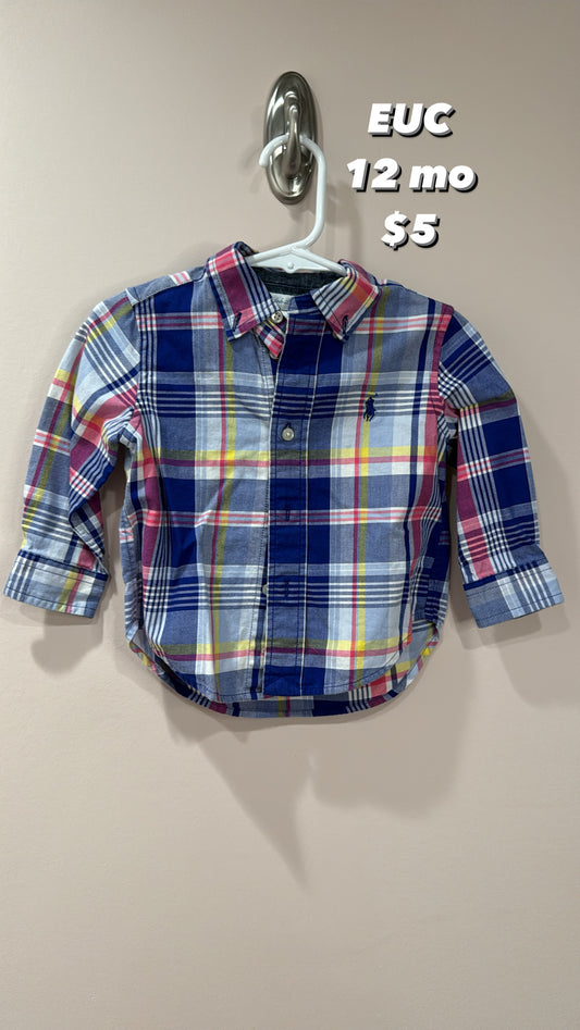 Plaid polo button up 12 mo