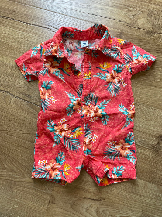 #6 - Boy's Old Navy Red/Floral Hawaiian Romper/Onesie, 3-6 months