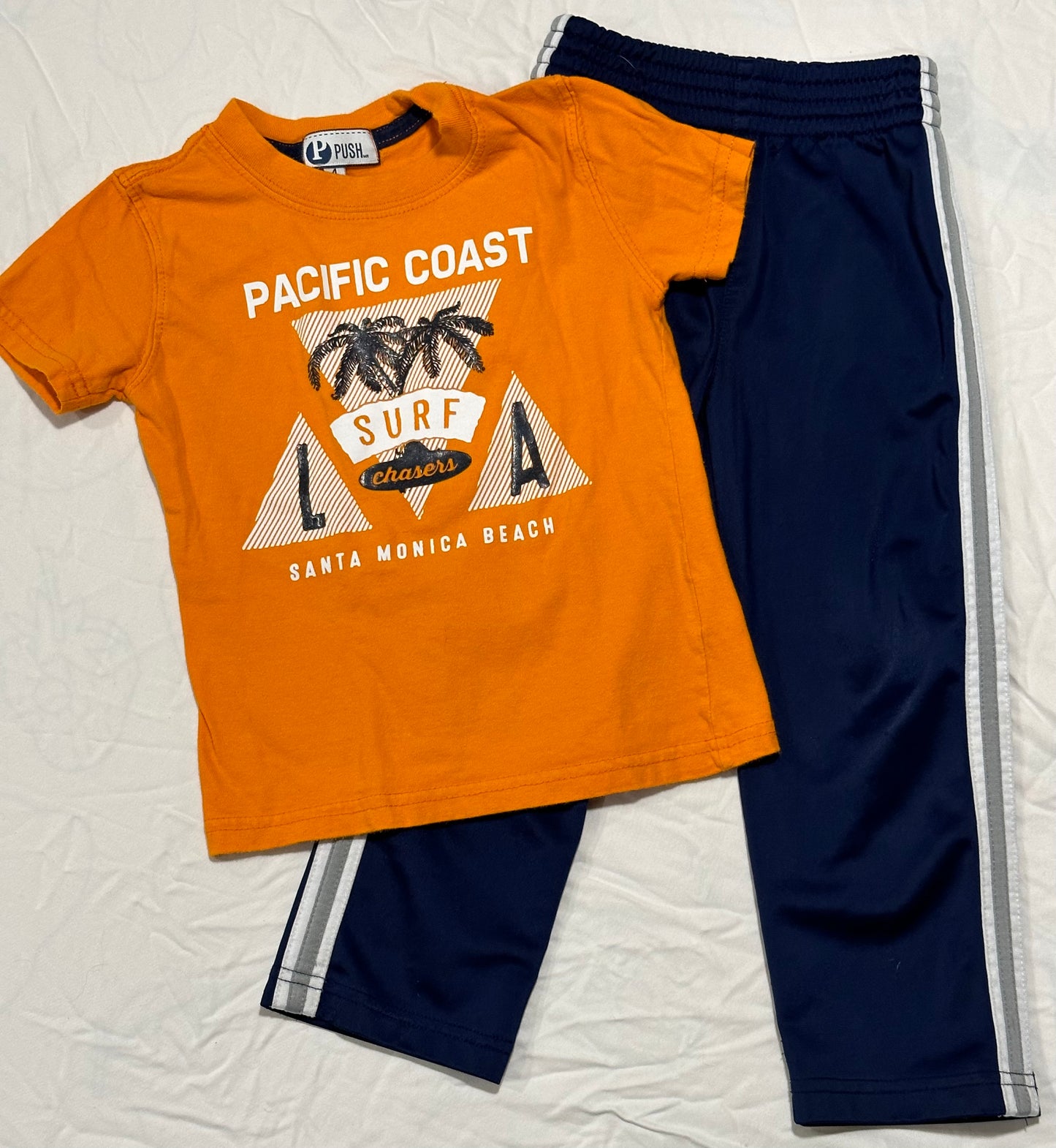 Orange Boys Size 4 T-shirt and Navy Athletic Pants