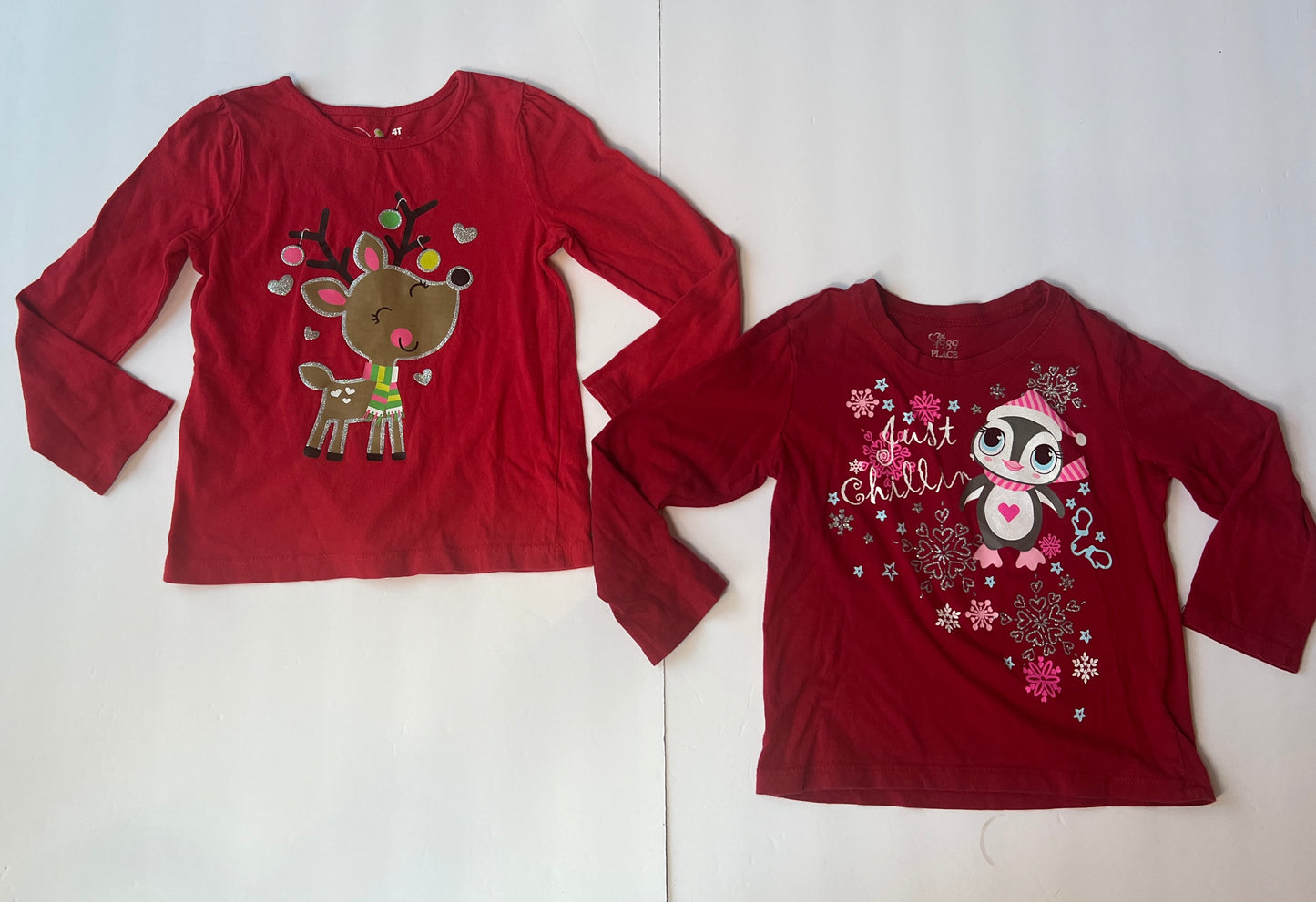 #77B Girls 4T Holiday Long Sleeve Bundle- Penguin Snowflake and Rudolph