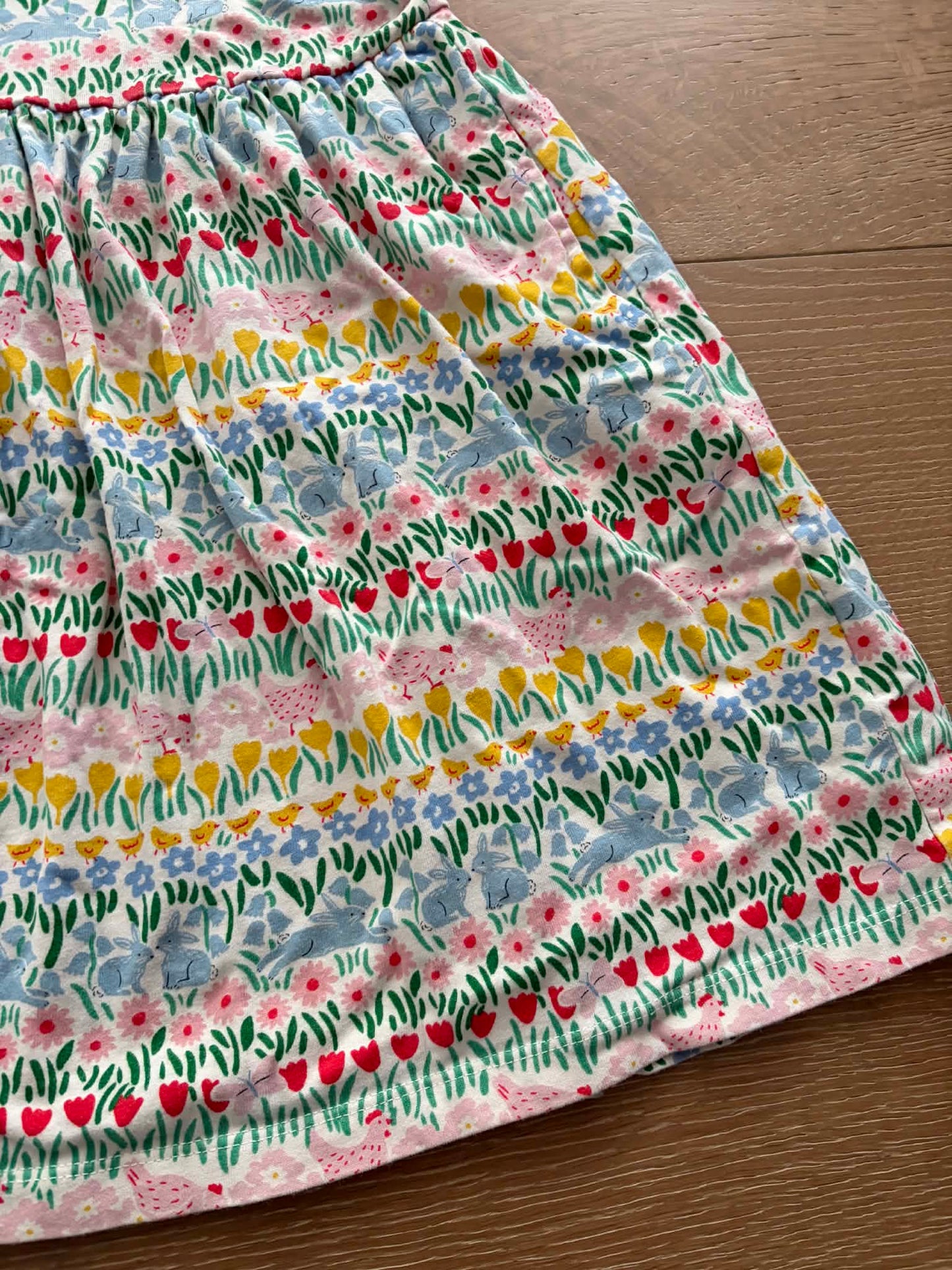 #196 Mini Boden Girls 6/7 Springtime Flowers Animals Dress with Pockets