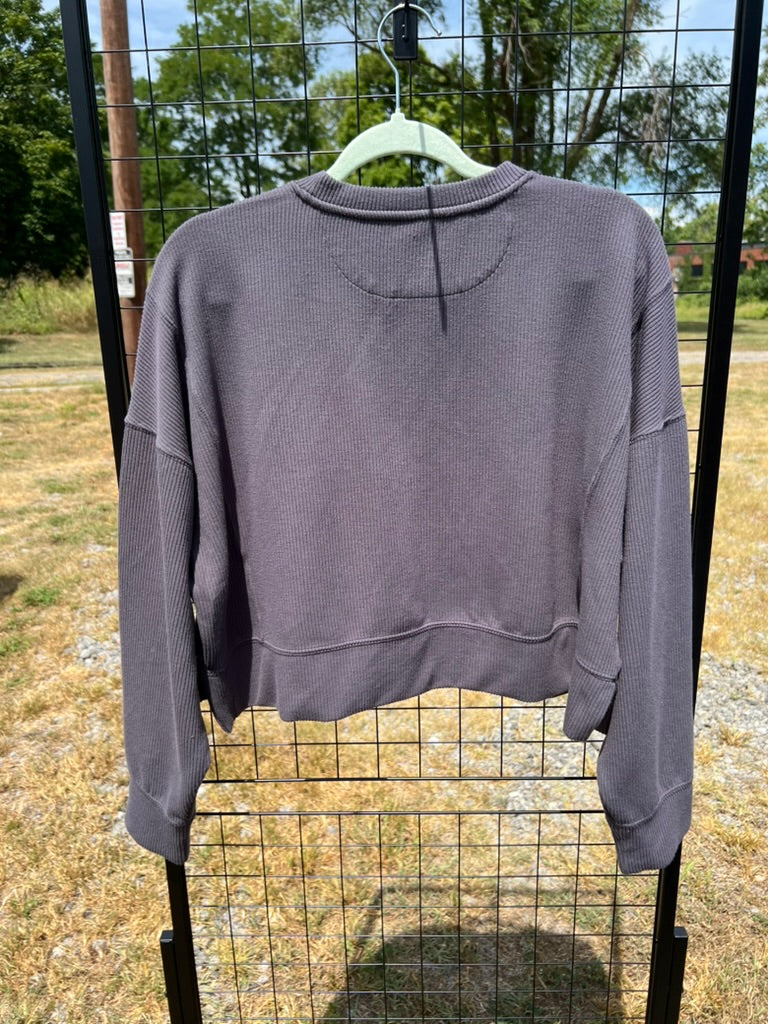 Seller #76 - 90 Degree By Reflex Cropped Ribbed Crewneck Dark Grey Size Large Women's