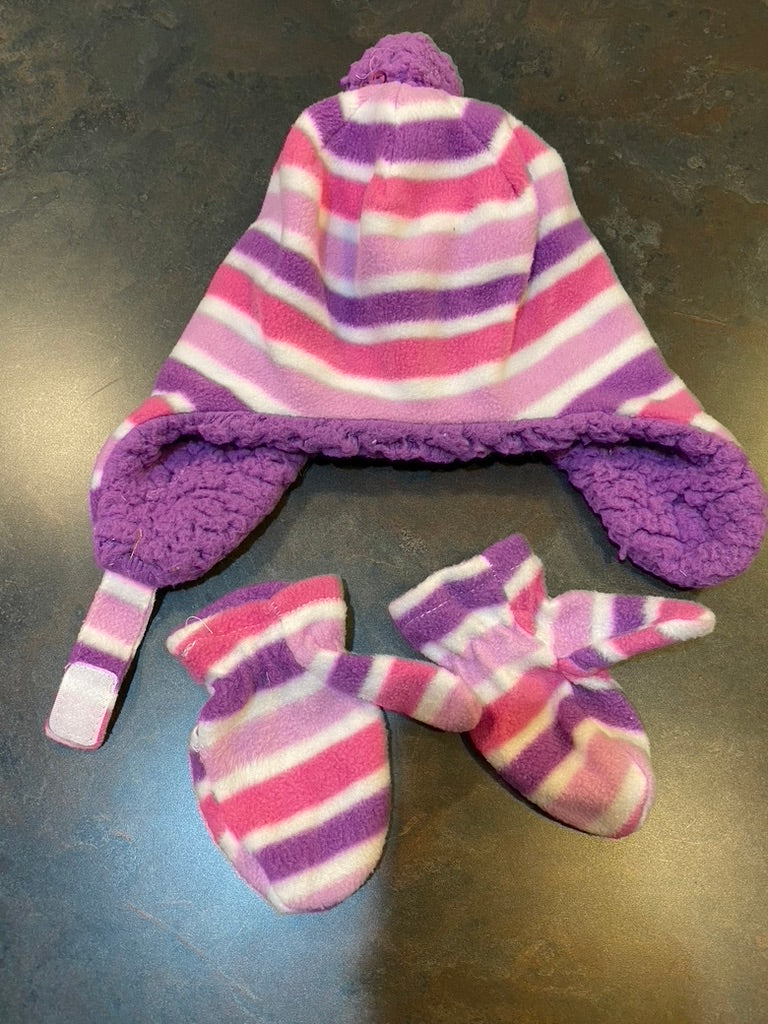 77A Girl's Purple Stripe Hat & Mittens