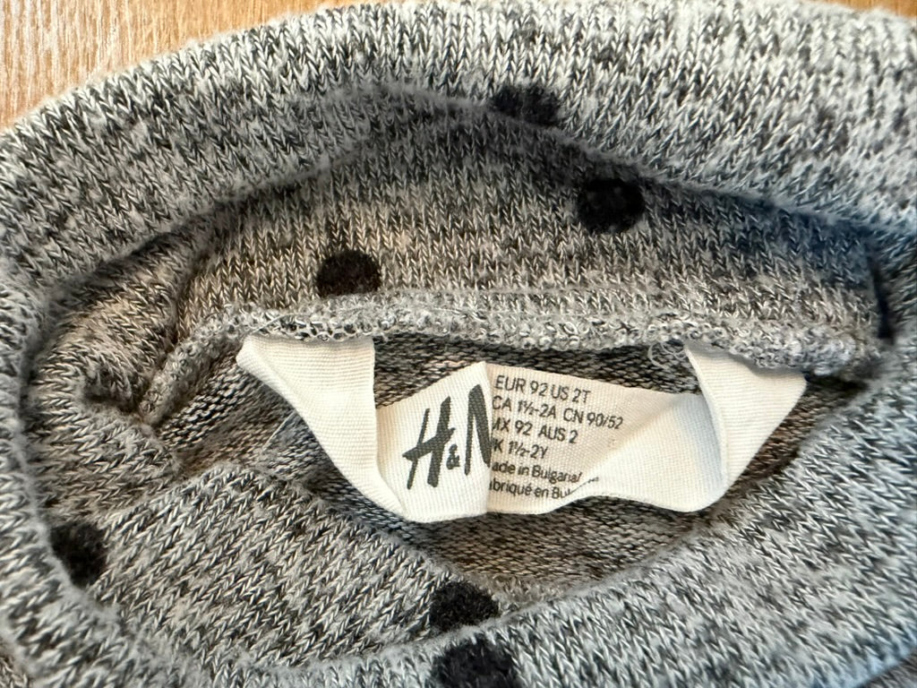 #6 - H&M Girls Grey with Black Polka Dots Turtleneck Sweater Dress - 2T