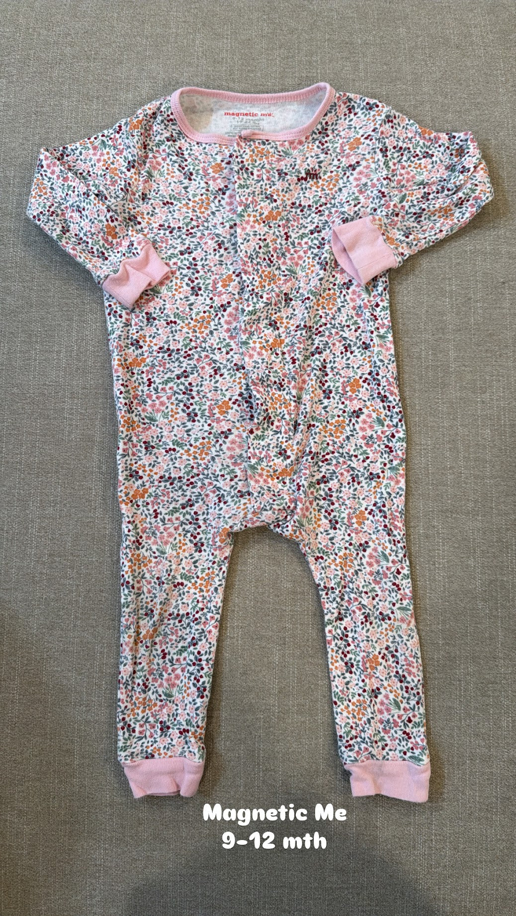 #145 Magnetic Me floral coverall Girls 9-12 mth EUC