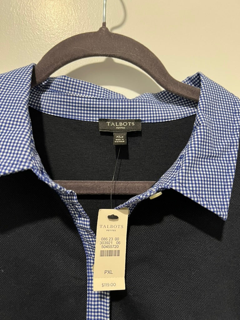 Seller #76 - Talbots Gingham Collar Preppy Polo Dress Size XL Petite Navy Gingham NWT $119