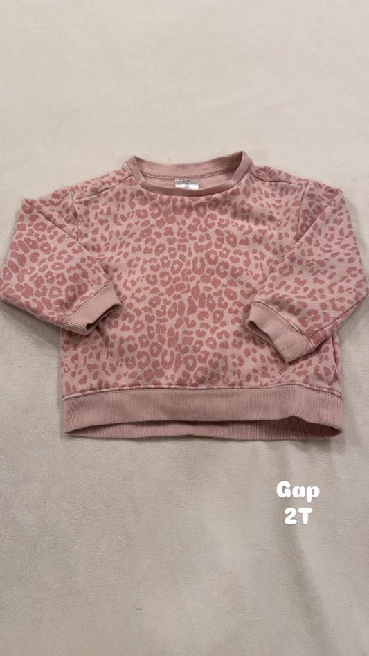 #145 Gap leopard fleece sweatshirt Girls 2T EUC