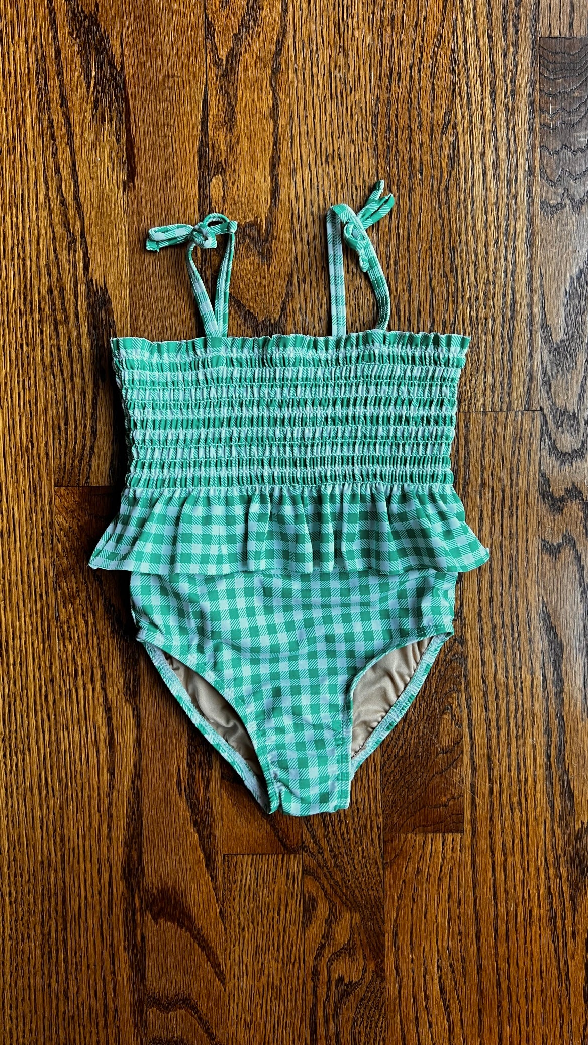 Seller #115 - Old Navy Girls 2T Green & White Gingham Checked Swimsuit, VGUC