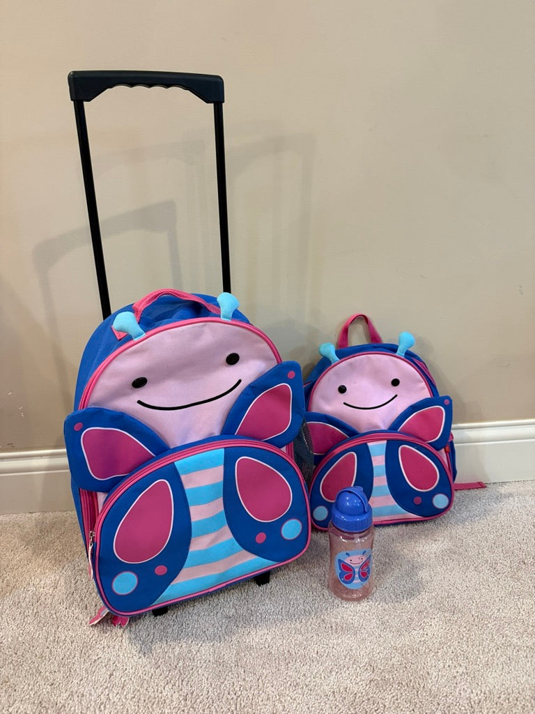 Seller # 142 Skip Hip Butterfly Suitcase, Backpack & Water bottle