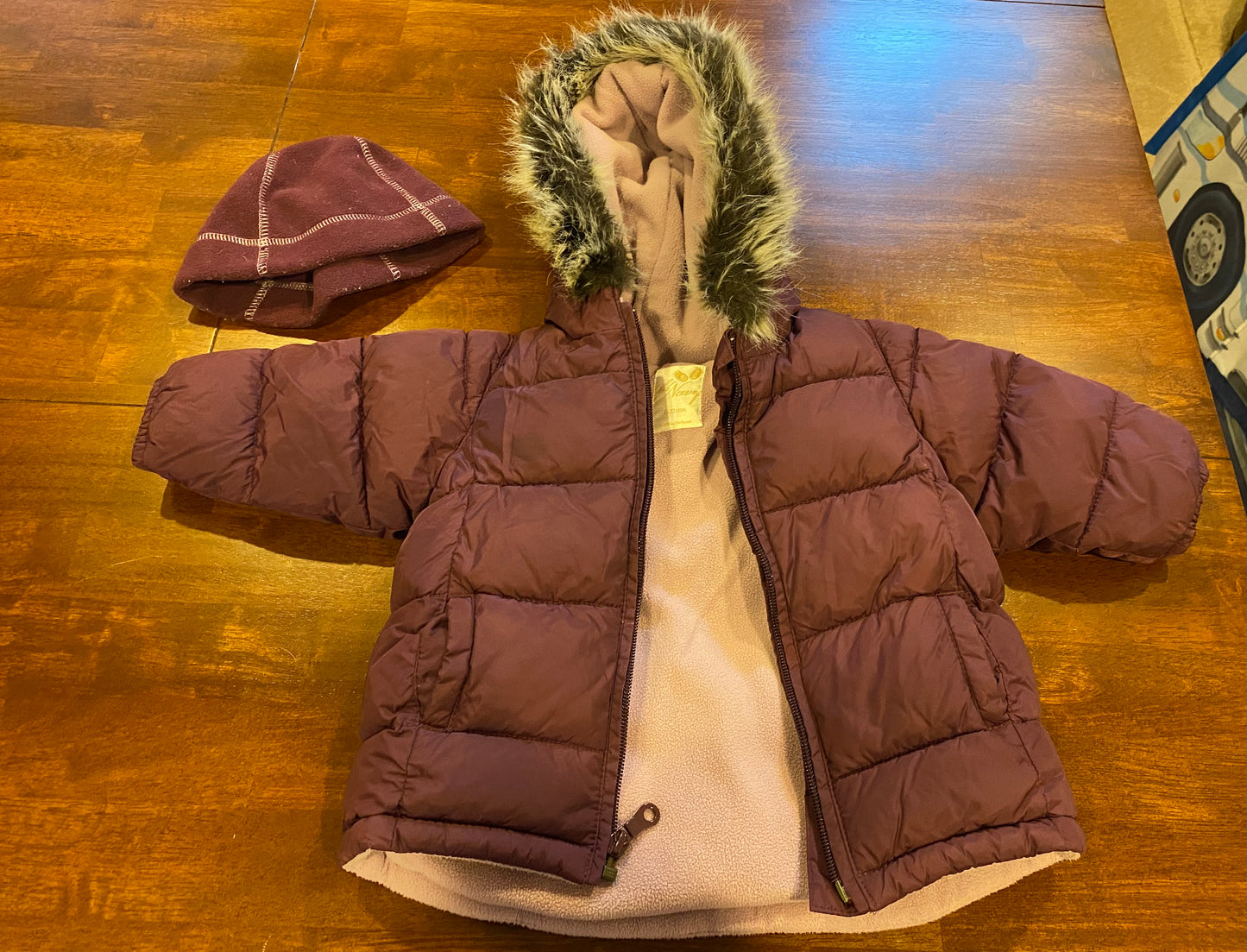 77A Girl's Purple Old Navy Coat 6-12mo with fleece hat