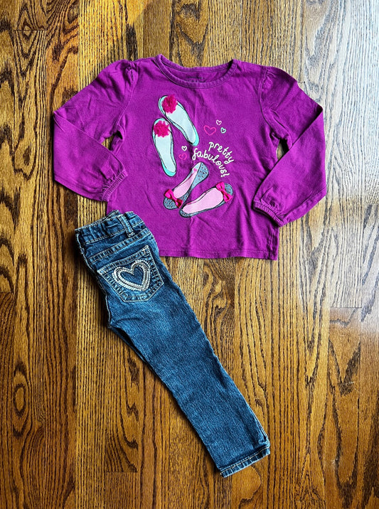 Seller #115 - Sonoma / Arizona Girls 3T Outfit (Purple/Pink Long Sleeve Top with Skinny Jeans), GUC