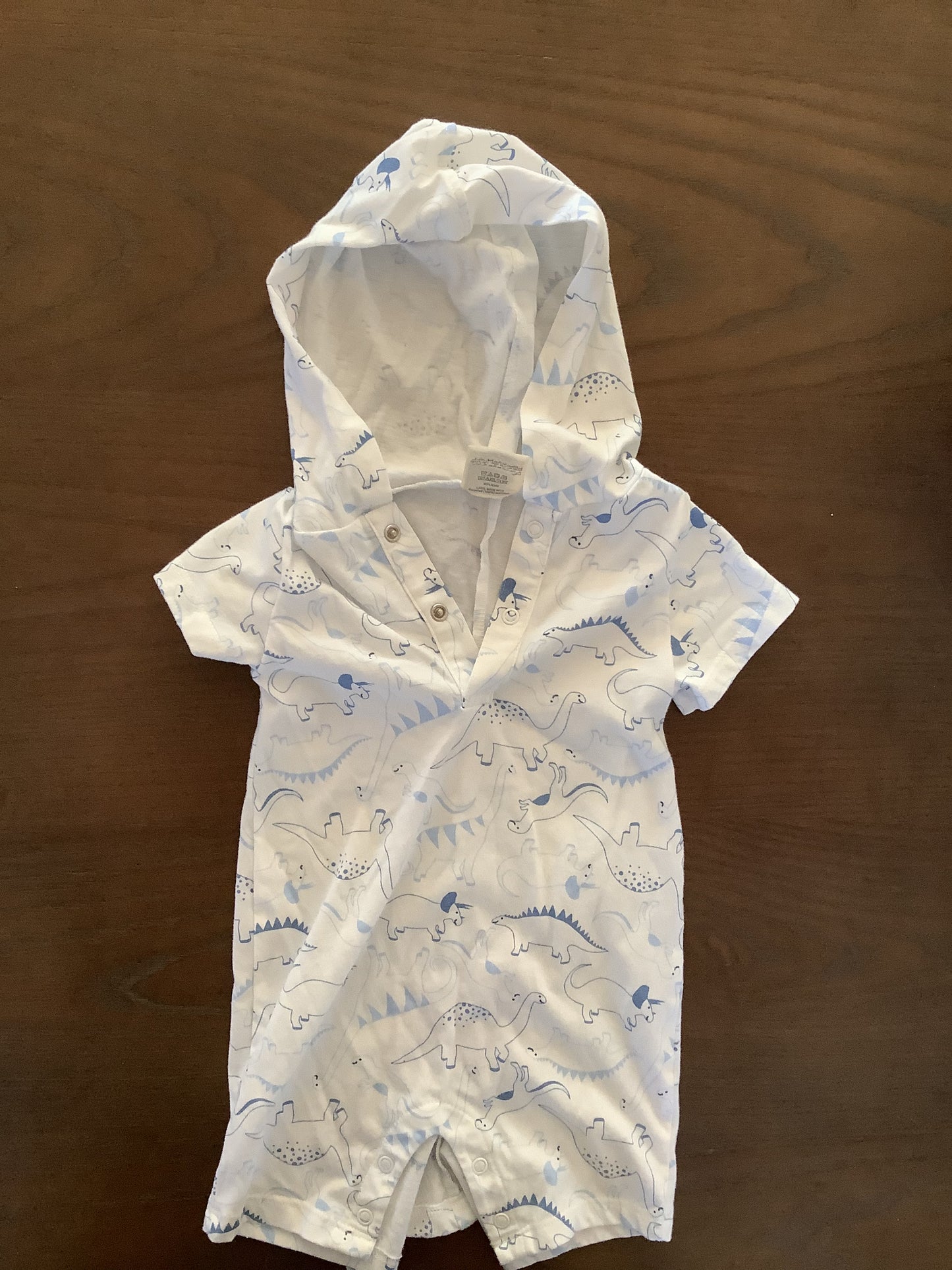 Baby Boy First Impressions Blue and White 12 Month Dinosaur Romper with Hood