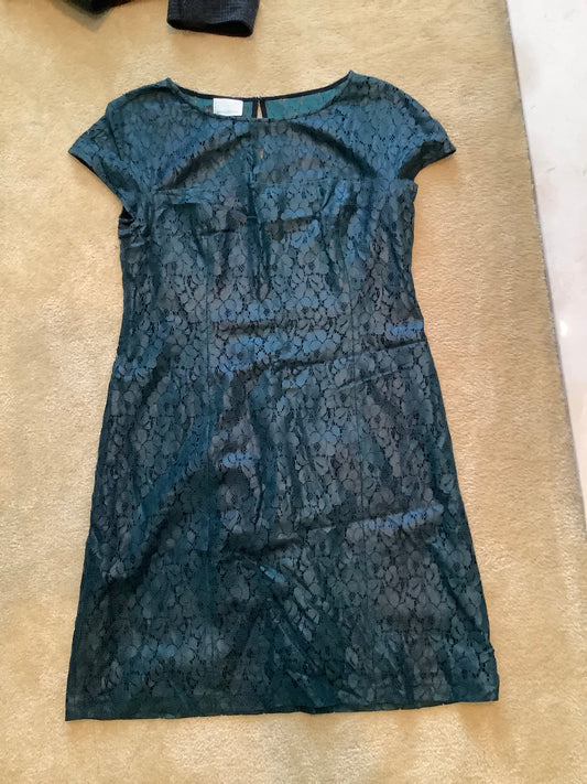 #130 Dark Green Faux Leather Lace Dress Sz 12