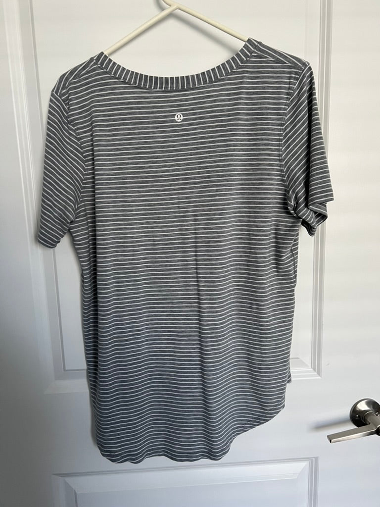 Seller #76 - Lululemon Striped Grey/White Love Tee - Estimated Size 8
